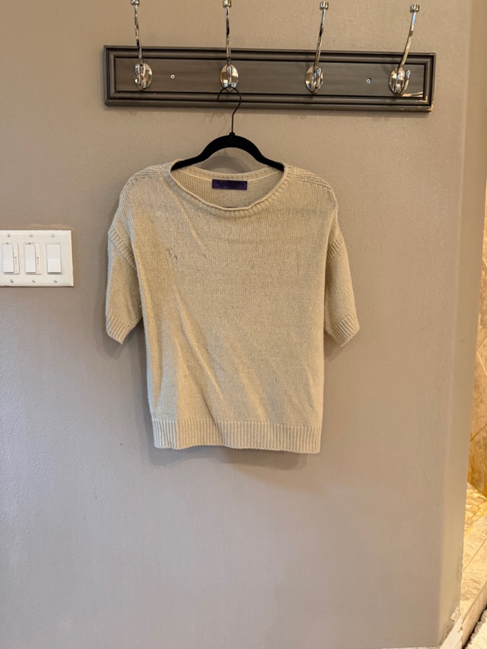 Ralph Lauren Purple Label Cream Short-Sleeve Crew Neck Sweater